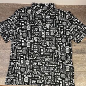 Hallstatt Men’s Beer Print Short Sleeve Button-Down Shirt | Size Large